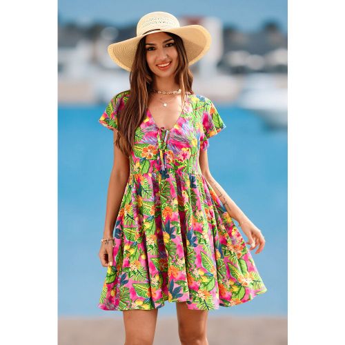 Robe courte florale manches courtes col V - CUPSHE - Modalova