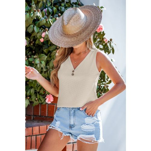 Débardeur beige détail bouton - CUPSHE - Modalova