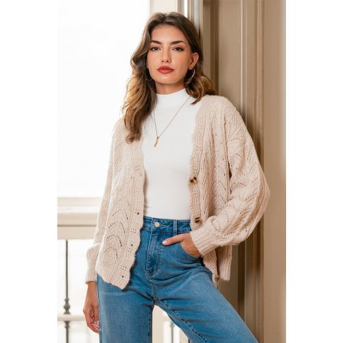 Cardigan beige col V manches longues - CUPSHE - Modalova