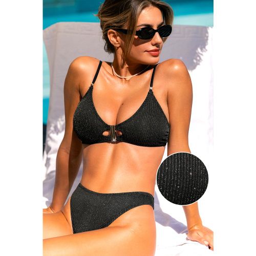 Bikini noir col scoop accent doré - CUPSHE - Modalova