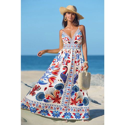 Robe longue fleurie à col plongeant - CUPSHE - Modalova