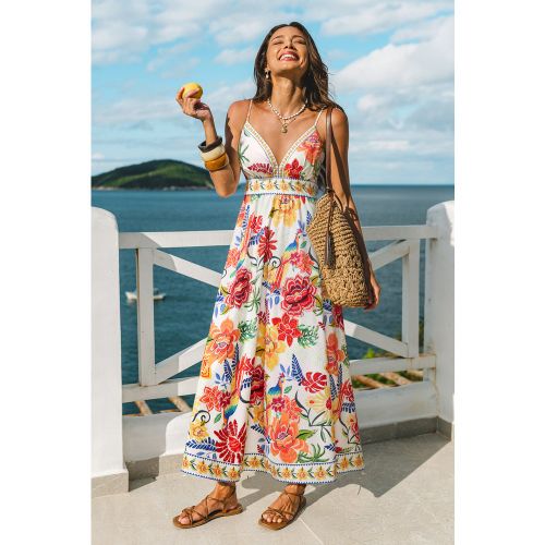 Robe longue fleurie col plongeant sans manches - CUPSHE - Modalova
