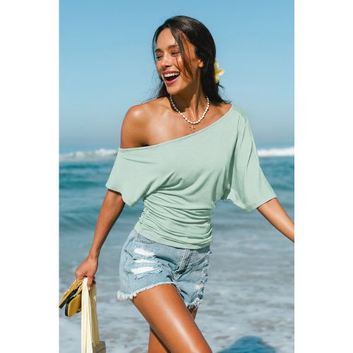 T-shirt vert à col asymétrique et taille cintrée - CUPSHE - Modalova