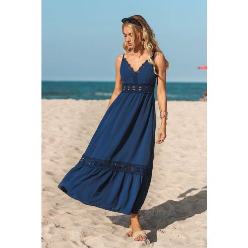 Robe longue bleue à col en V - CUPSHE - Modalova