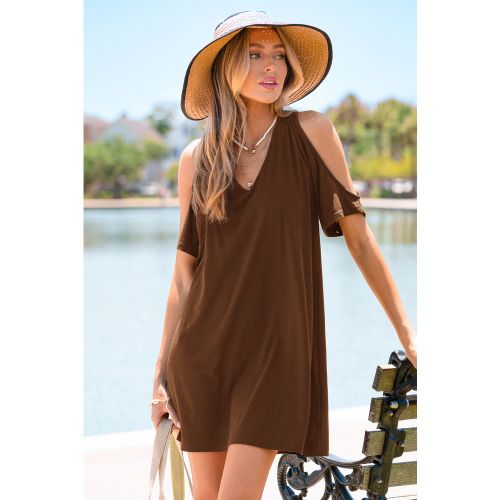 Robe courte marron à col V et découpes - CUPSHE - Modalova