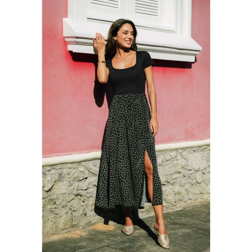 Robe longue fleurie à col carré et manches courtes - CUPSHE - Modalova