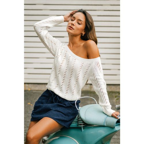 Top en tricot polyester col asymétrique manches longues - CUPSHE - Modalova