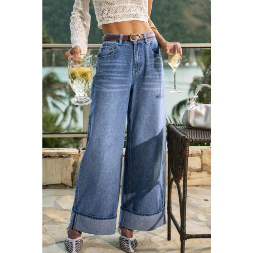 Jean délavé clair à boucles de ceintures et jambe large - CUPSHE - Modalova
