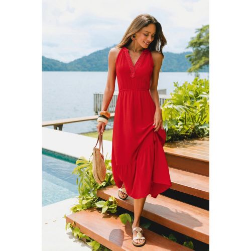 Robe longue rouge col cranté - CUPSHE - Modalova