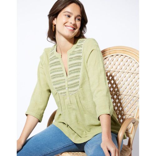 Blouse manches 3/4 100% coton unie - RIU PARIS - Modalova