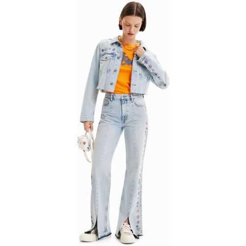 Veste courte en jean fleurs - Desigual - Modalova