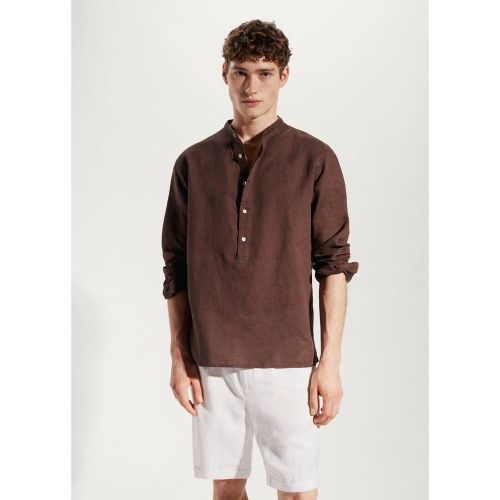 Chemise lin regular-fit col mao - mango man - Modalova
