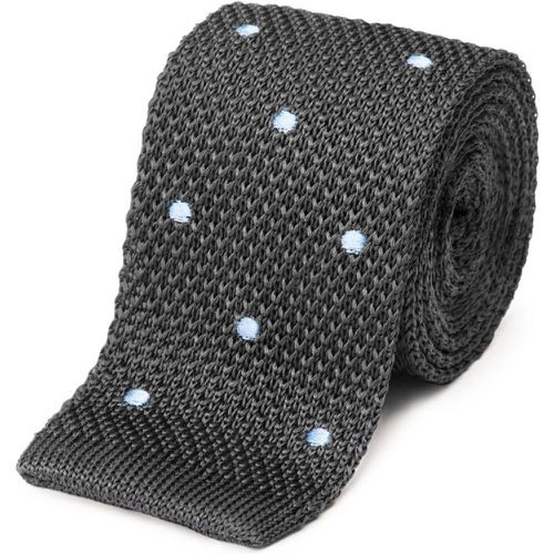 Cravate fine en maille tricot pure soie à pois - BRUCE FIELD - Modalova