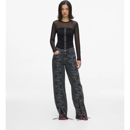 Jean Décontracté Taille Mi-haute À Lacets, , Noir Délavé À La Pierre, Taille: 2430 - KL Jeans - Modalova