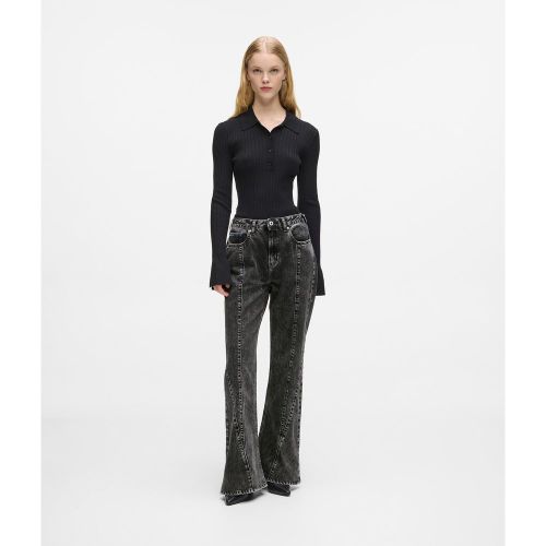 Jean Taille Haute Évasé Avec Coutures Apparentes, , Noir Délavé À La Pierre, Taille: 2530 - KL Jeans - Modalova