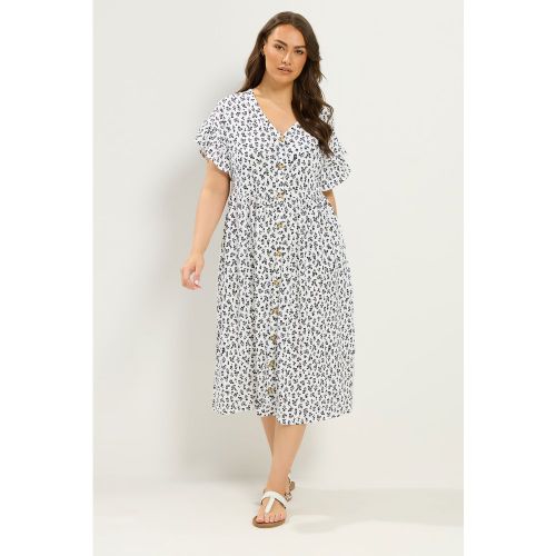 Robe À Manches Volantées Blanche Fleurs Size 44 - Yours - Modalova
