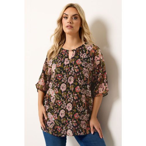Top À Découpe Goutte D'eau Noir À Fleurs Size 50-52 - Yours - Modalova