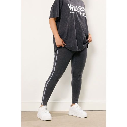 Active Legging Gris Délavé À Rayures Latérales Size 48 - Yours - Modalova
