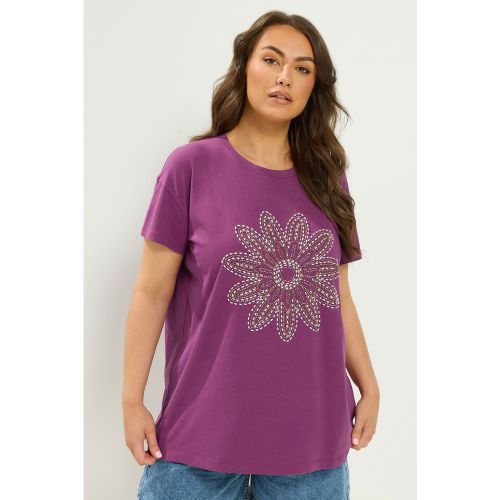 Tshirt Violet À Marguerites Perlées Size 48 - Yours - Modalova