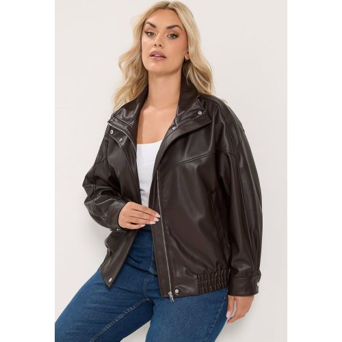 Veste À Col Cheminée En Similicuir Marron Chocolat Size 62-64 - Yours - Modalova
