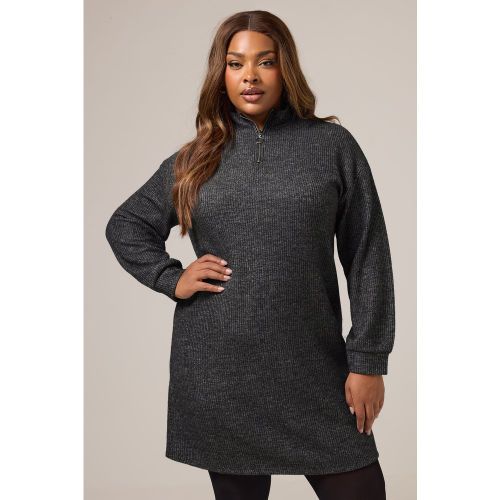 Robe Pull Côtelée À Col Zippé Gris Anthracite Size 50-52 - Yours - Modalova