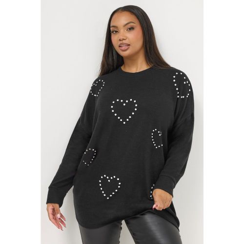 Pull Noir À Motifs Cœurs En Strass Size 58-60 - Yours - Modalova