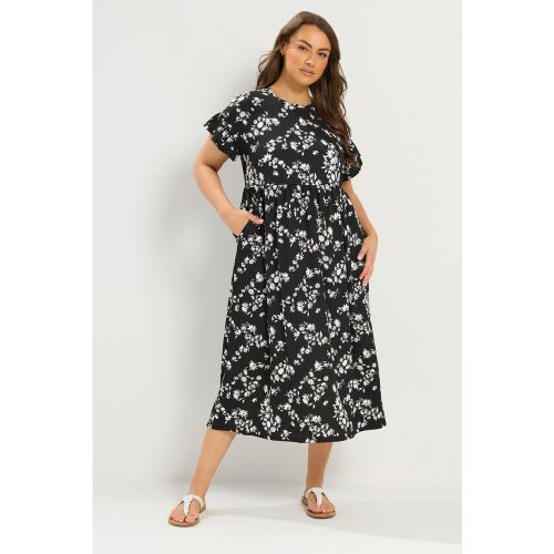 Robe Longue Noire À Fleurs Et Manches À Volants Size 48 - Yours - Modalova