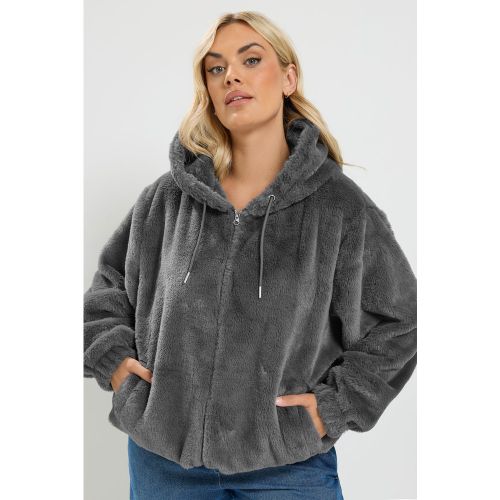 Veste Zippée Grise En Fausse Fourrure Size 48 - Yours - Modalova