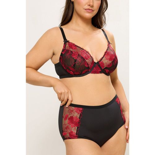 Culottes Couvrantes À Fleurs Brodées Noir Et Rouge Size 42-44 - Yours - Modalova
