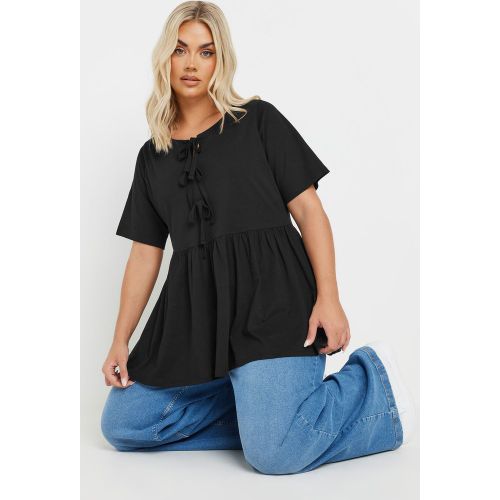 Top Noir Uni Peplum Volanté À Noeuds Size 50-52 - Yours - Modalova
