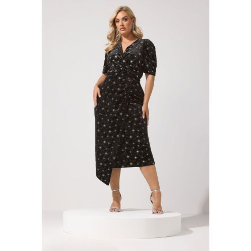 Robe Cachecœur Longue Noire En Velours À Étoiles Pailletées Size 58-60 - Yours London - Modalova