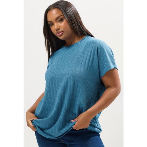 Curve Tshirt Côtelé Bleu Clair Size 50-52 - Yours - Modalova