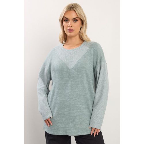 Pull Grande Taille À Empiècements Côtelés Vert Size 44 - Yours - Modalova