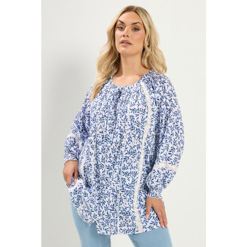 Blouse À Plis Nervurés Bleue À Feuilles Size 48 - Yours - Modalova