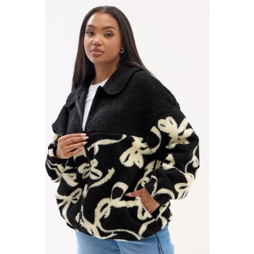 Veste Polaire Grande Taille En Peluche Noire À Imprimé Abstrait Size 44 - Yours - Modalova