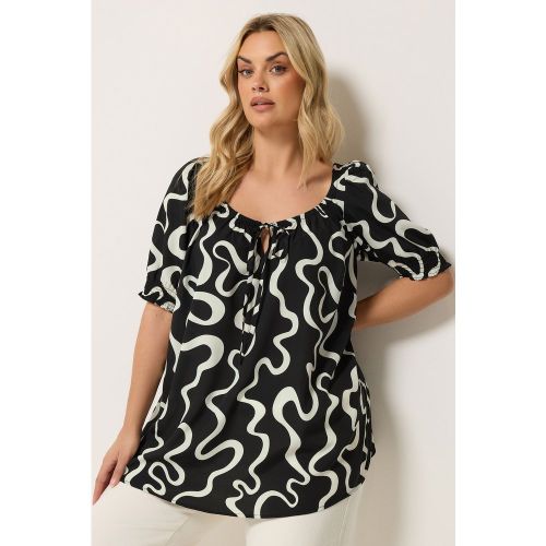 Blouse Noire À Imprimé Abstrait À Nouer Sur Le Devant Size 46 - Yours - Modalova