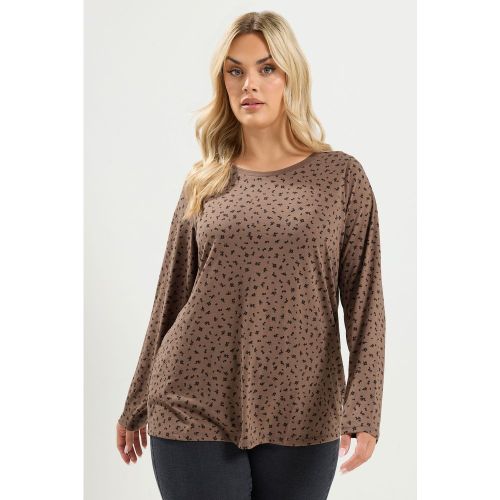 Tshirt Marron À Petites Fleurs Et Manches Longues Size 62-64 - Yours - Modalova