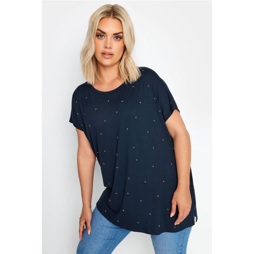 Curve Navy Blue Star Embellished Short Sleeve Top, Grande Taille & Courbes - Yours - Modalova