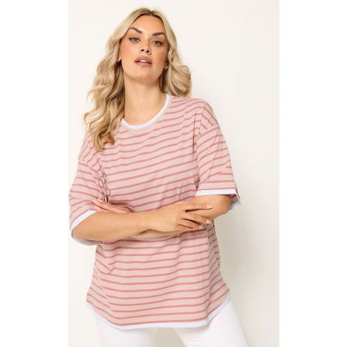 Tshirt Droit 2 En 1 Rose À Rayures Size 50-52 - Yours - Modalova
