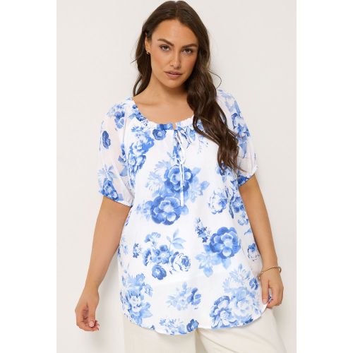 Top Bohème Bleu À Fleurs Avec Lien À L'encolure Size 44 - Yours - Modalova