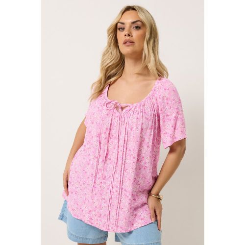 Blouse Rose À Fleurs Avec Lien À L'encolure Size 42 - Yours - Modalova
