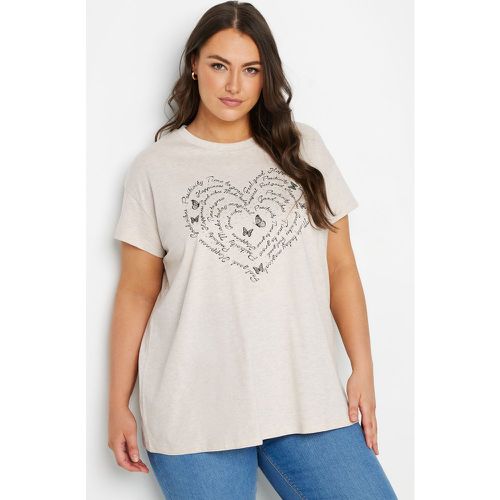 Curve Natural Brown Positivity Heart Print Tshirt, Grande Taille & Courbes - Yours - Modalova