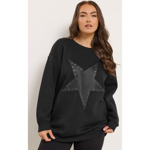 Sweatshirt Noir À Œillets En Similicuir Size 50-52 - Yours - Modalova