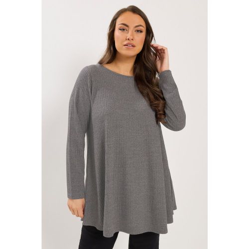 Top Côtelé Doux À Manches Longues Gris Size 48 - Yours - Modalova