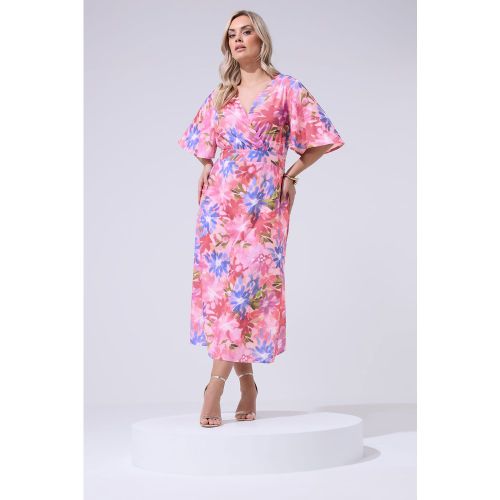 Robe Portefeuille Rose Aspect Lin À Motif Floral Size 52 - Yours London - Modalova
