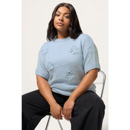 Pull Bleu Clair À Manches Courtes Orné De Fleurs Size 46-48 - Yours - Modalova