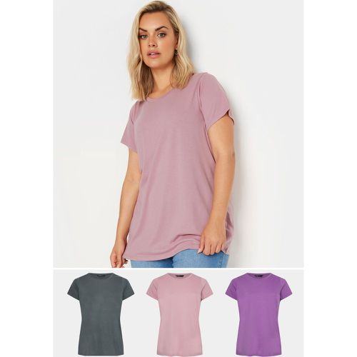 Lot De 3 Tshirts Gris & Violet Manches Courtes , Grande Taille & Courbes - Yours - Modalova