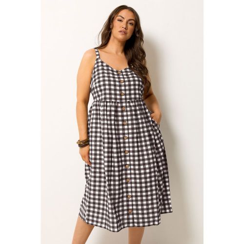 Robe À Carreaux Vichy Marron Chocolat En Lin Size 62-64 - Yours - Modalova