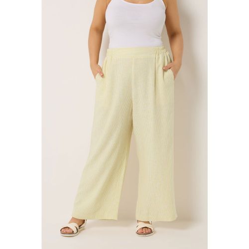 Pantalon Large Jaune En Lin À Rayures Size 48 - Yours - Modalova