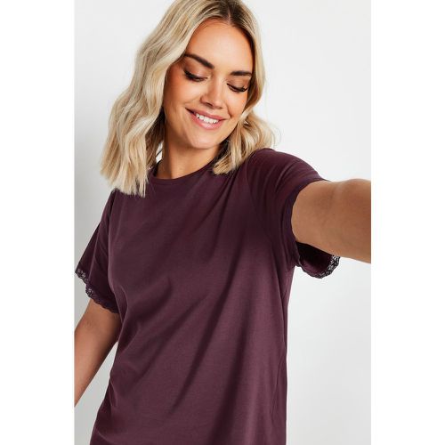 Curve Purple Lace Trim Tshirt, Grande Taille & Courbes - Yours - Modalova